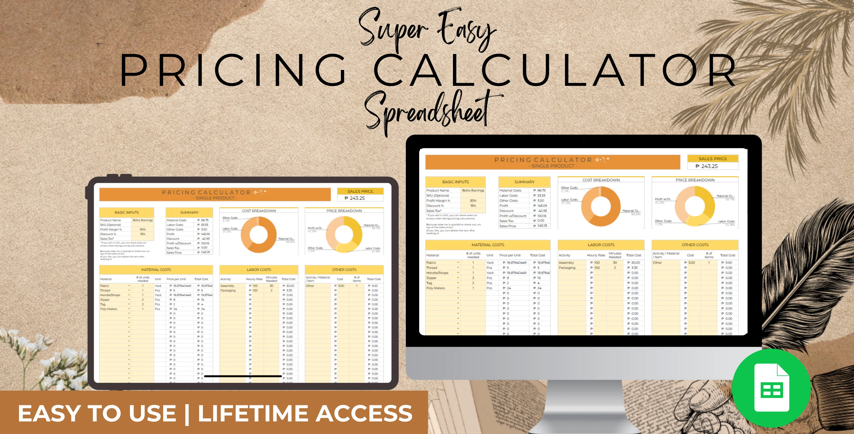 Super Easy Pricing Calculator Google Sheets – Costing & Profit Tool for Small Businesses