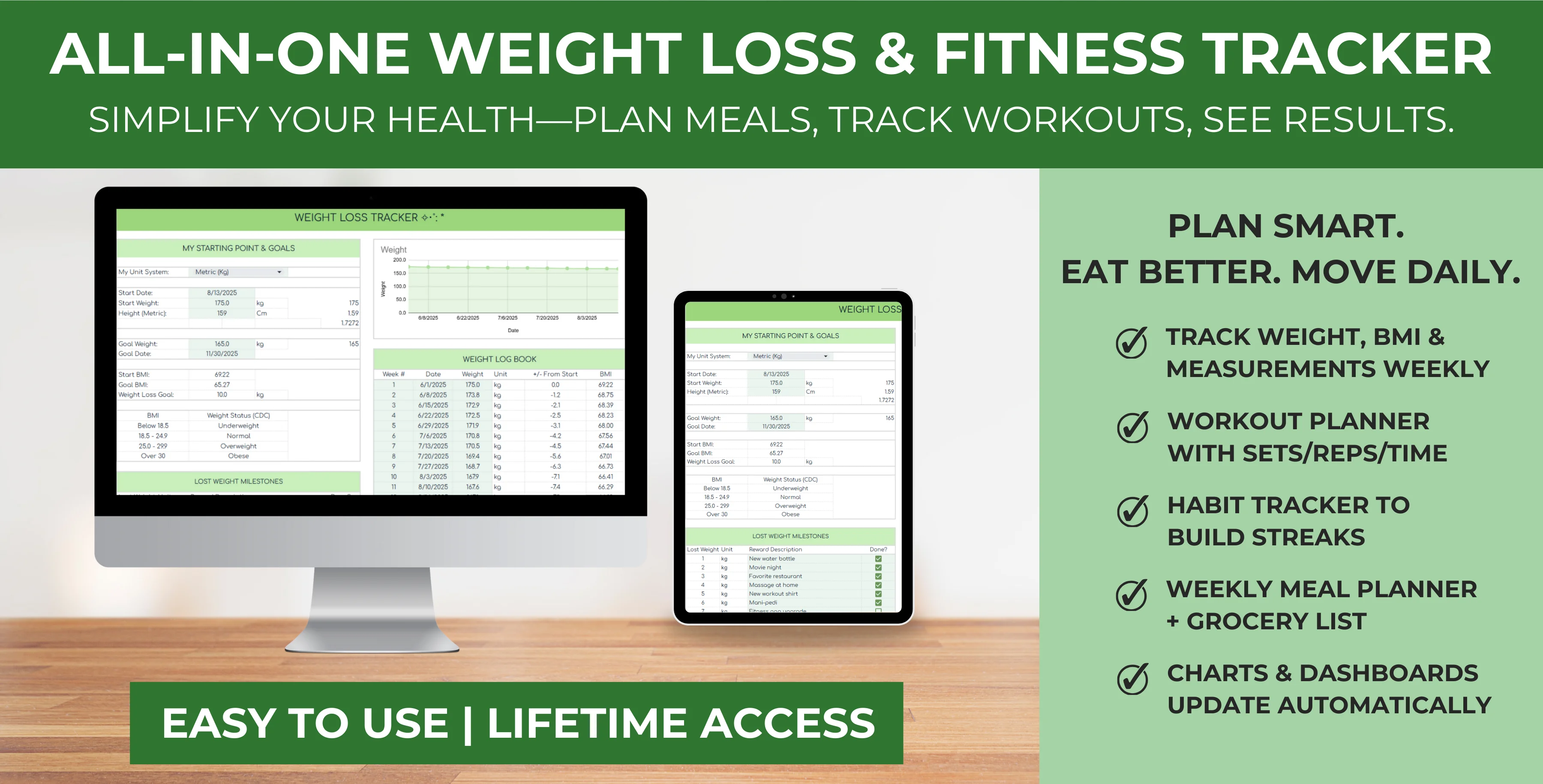 All-in-One Weight Loss & Fitness Tracker for Google Sheets & Excel