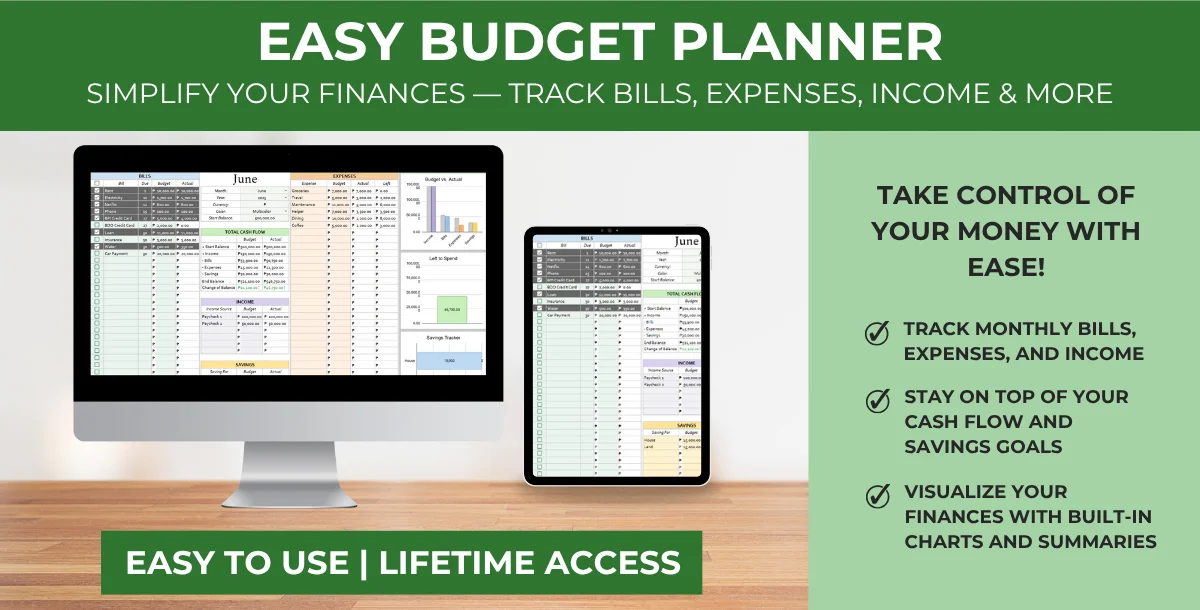 Easy Budget Planner – Monthly Expense Tracker & Budget Spreadsheet for Excel and Google Sheets