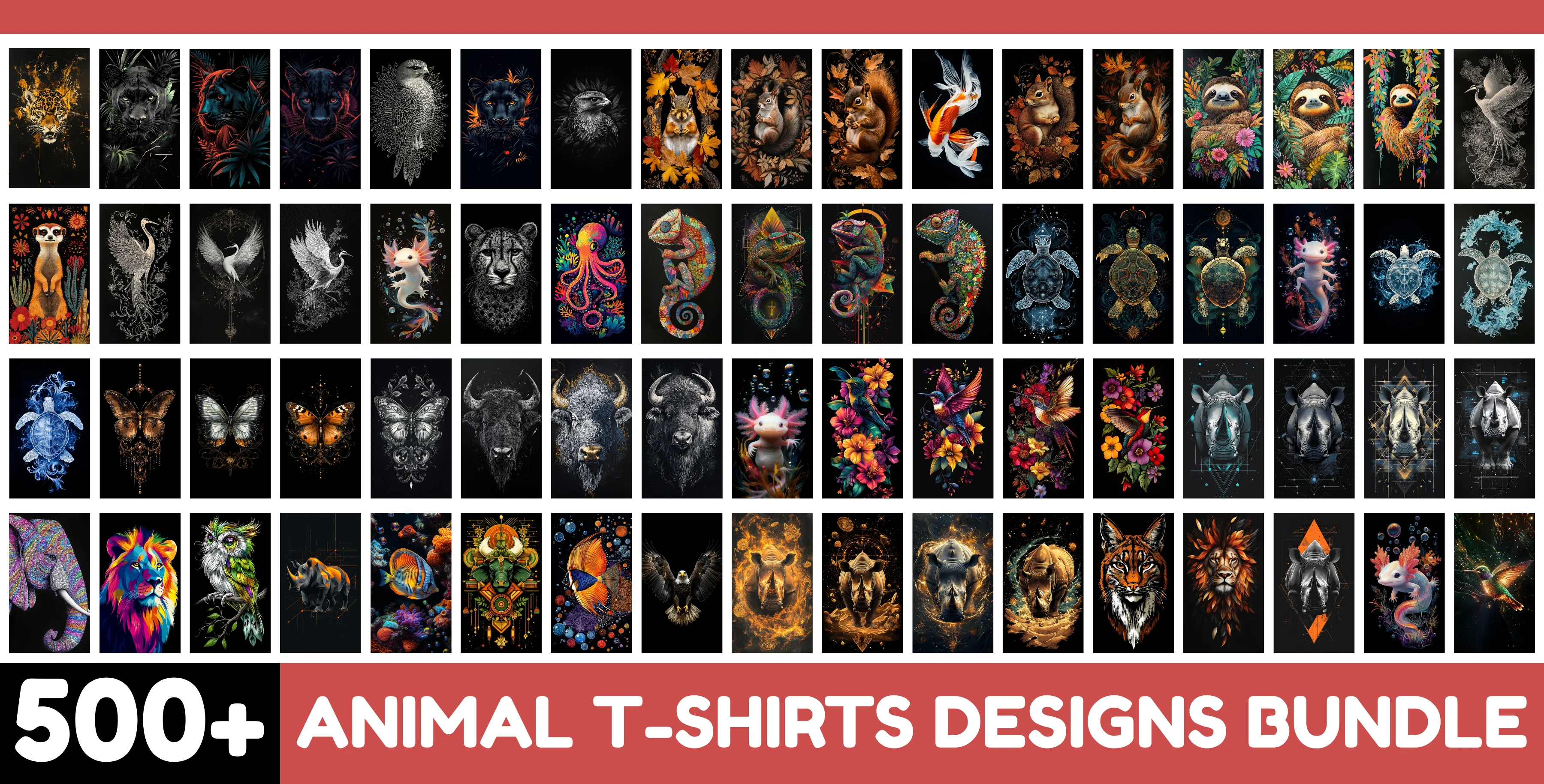500+ Animals T-Shirts Design Bundle | Animal Lover Graphics | Ready to Print