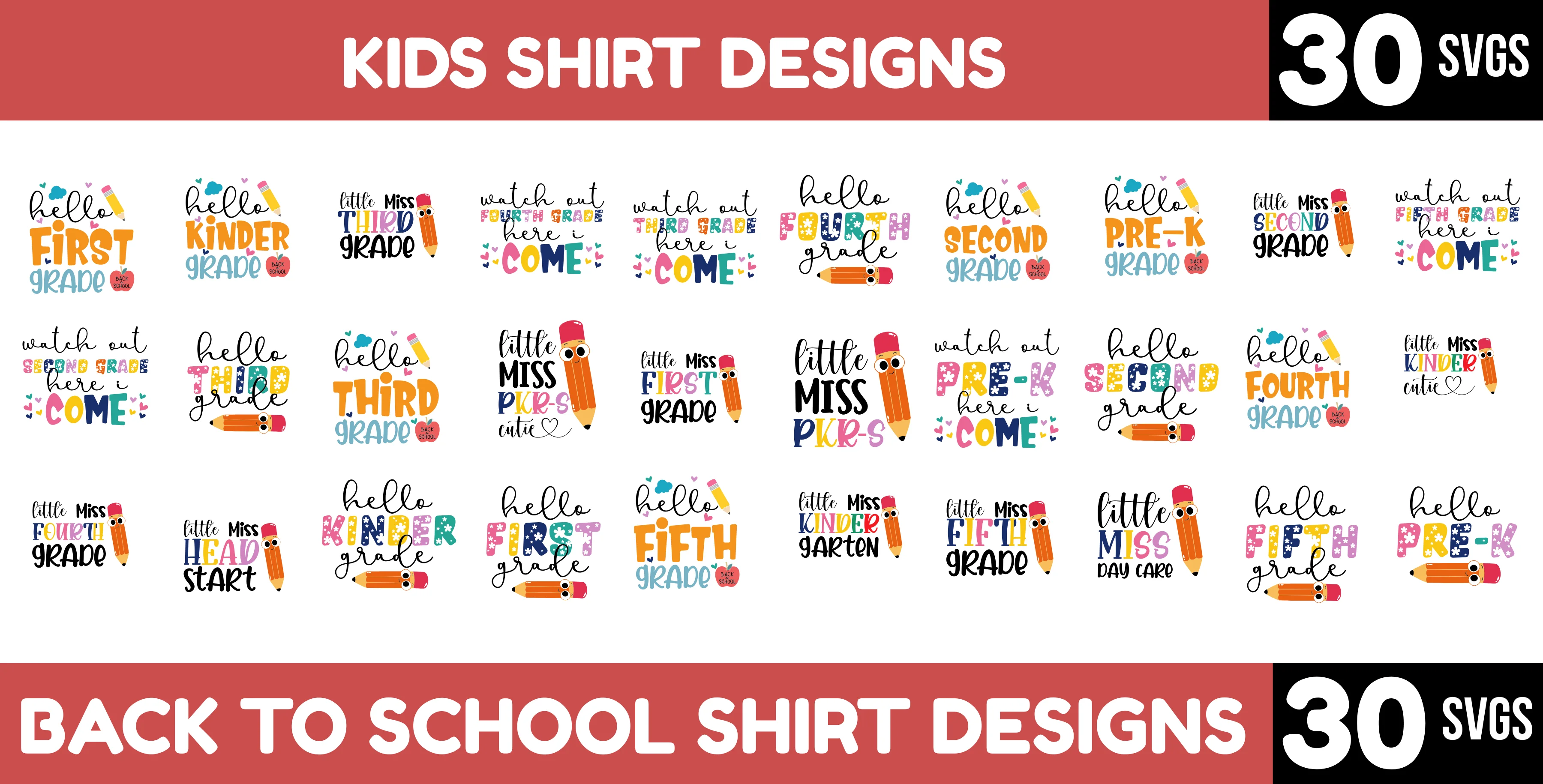 30 Back to School SVG Bundle, Kids Tshirt Designs Png | Ready to Print