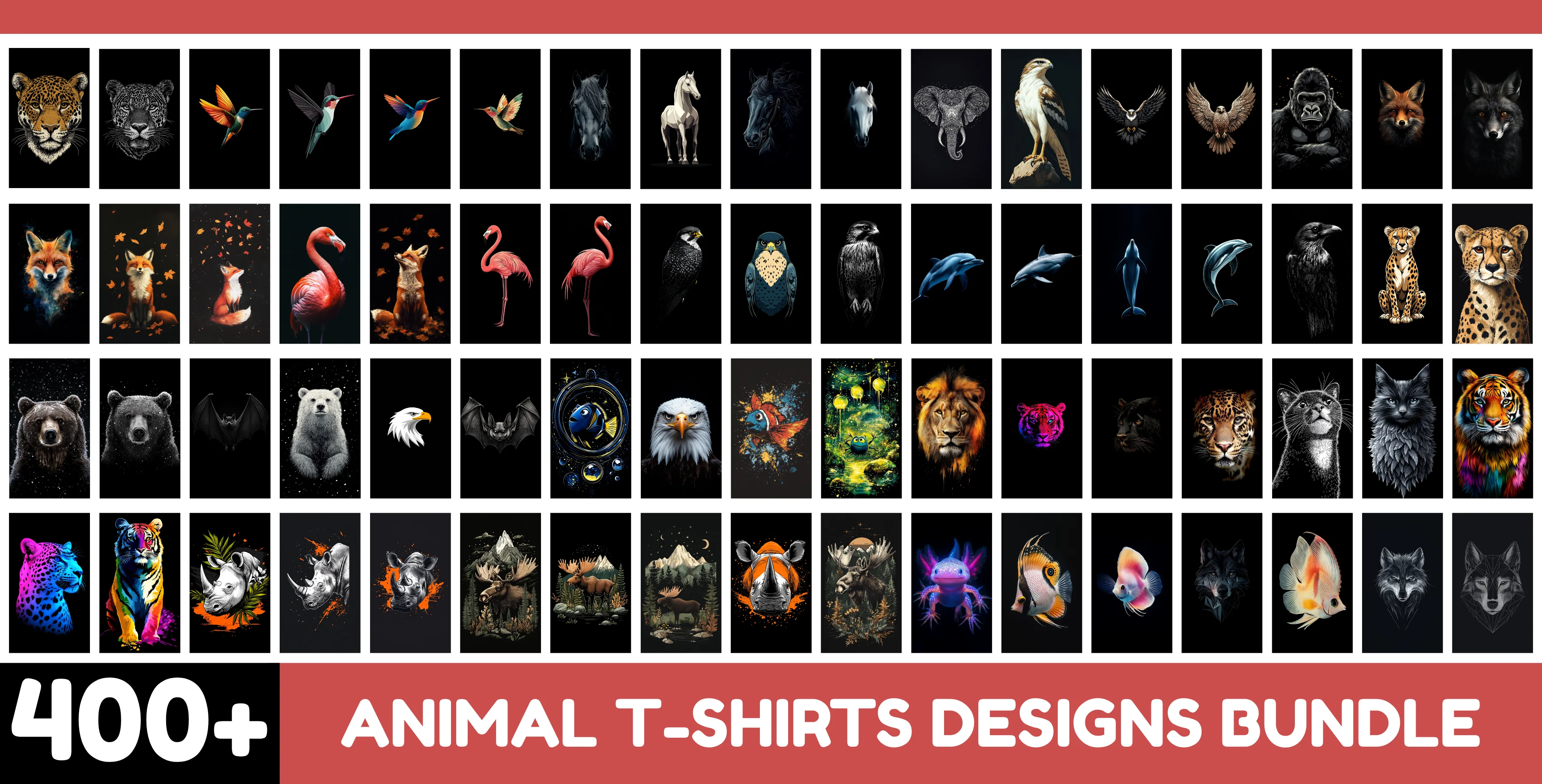 400+ Animal T-Shirt Designs Bundle – Wildlife Graphics for Print & POD