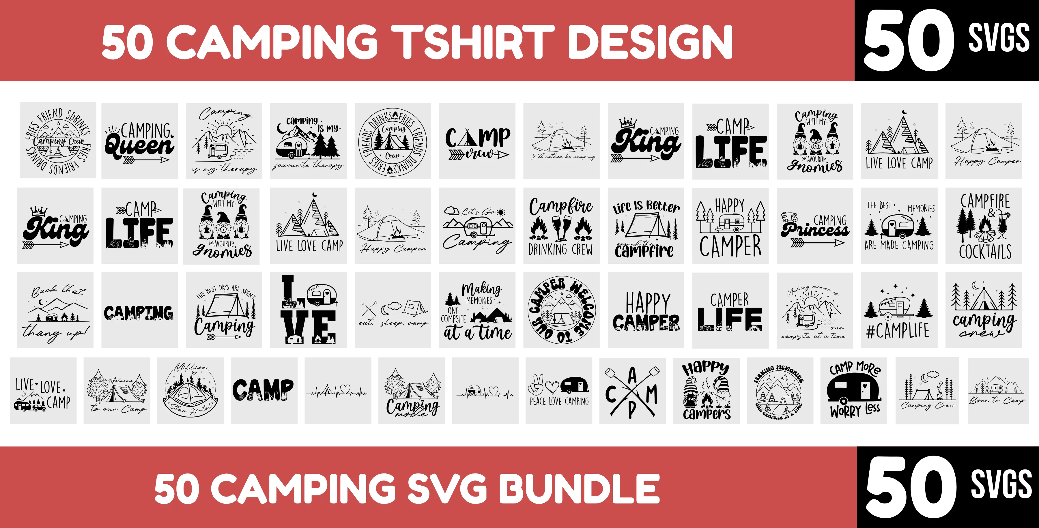 50 Camping T-Shirt SVG Designs Bundle – Camper, Tent & Campfire Quotes