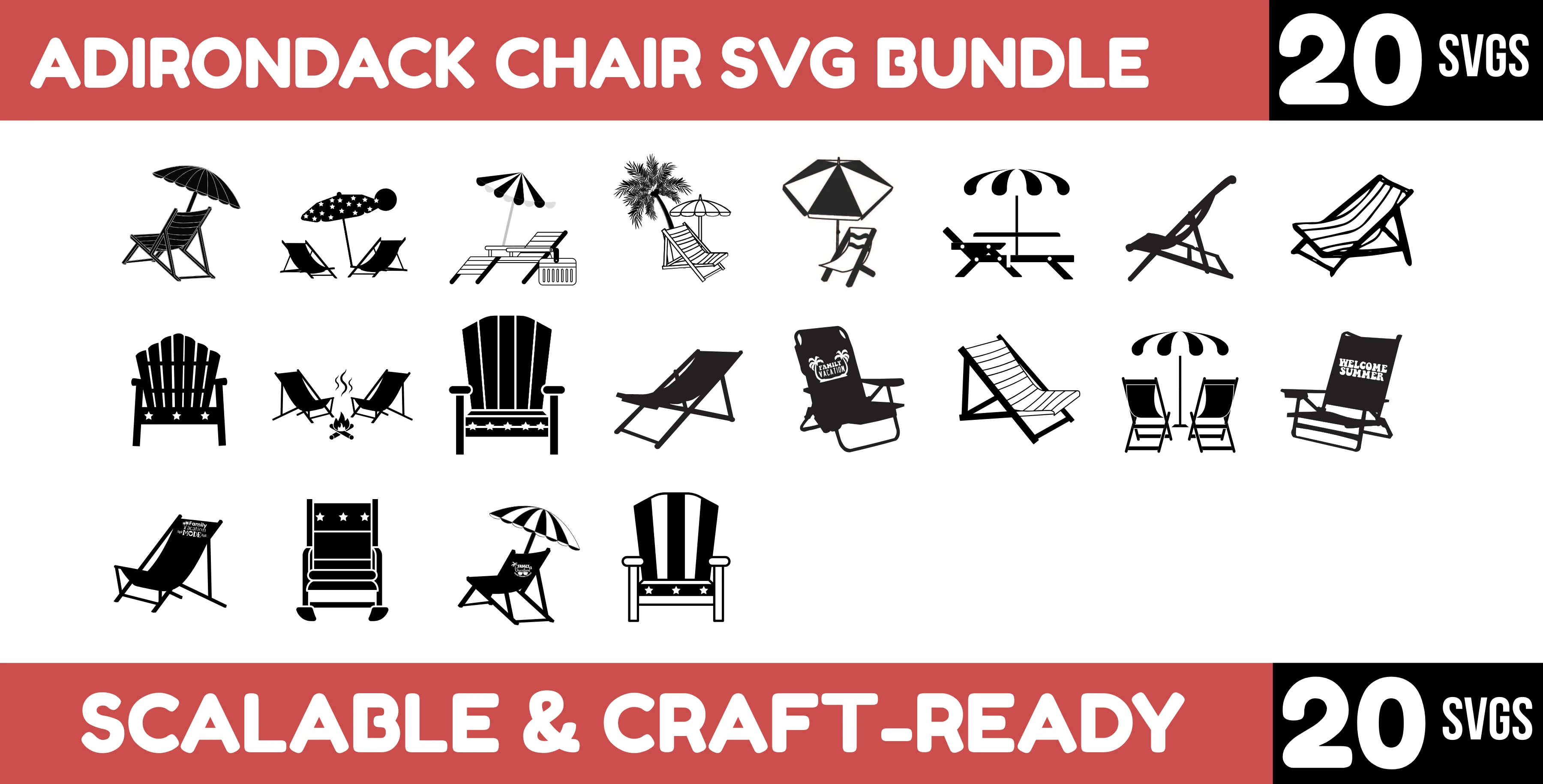 20 Adirondack Chair SVG Bundle – Beach Chairs, Loungers & Summer Icons