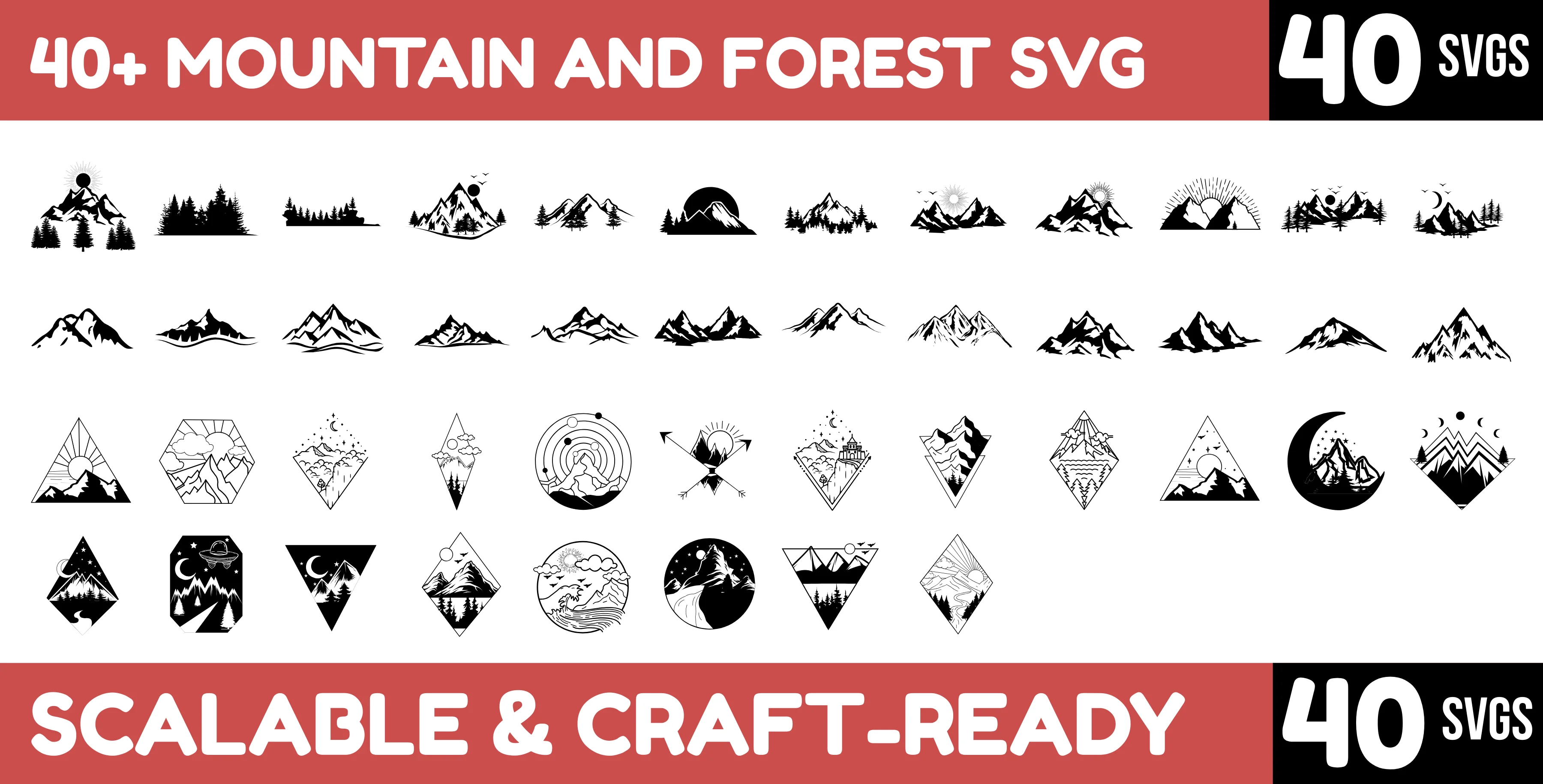40+ Geometric Mountain and Forest Mug T-shirt Design Bundle