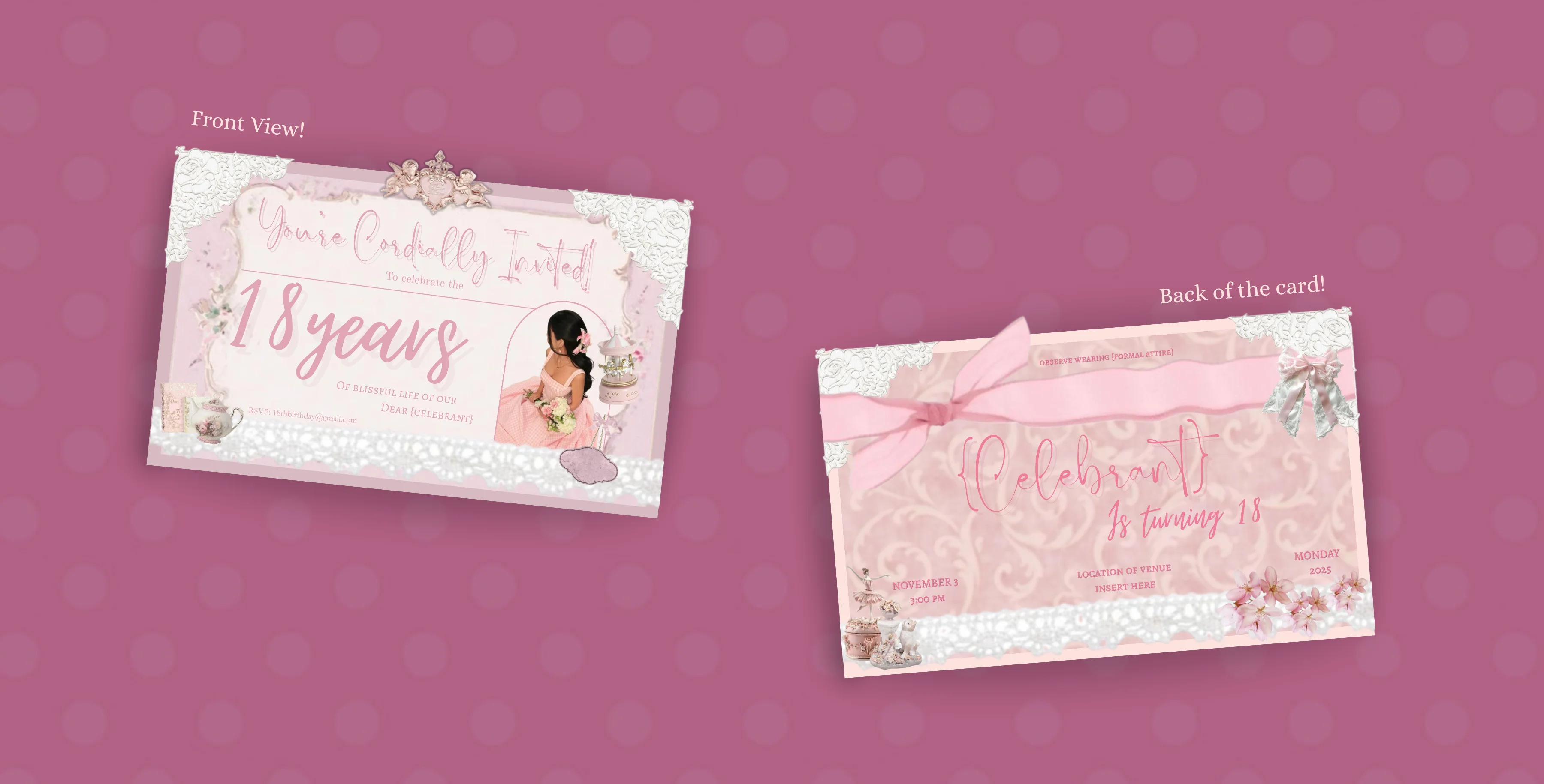 Classy Invitation cards for debut, birthday parties and other celebrations.