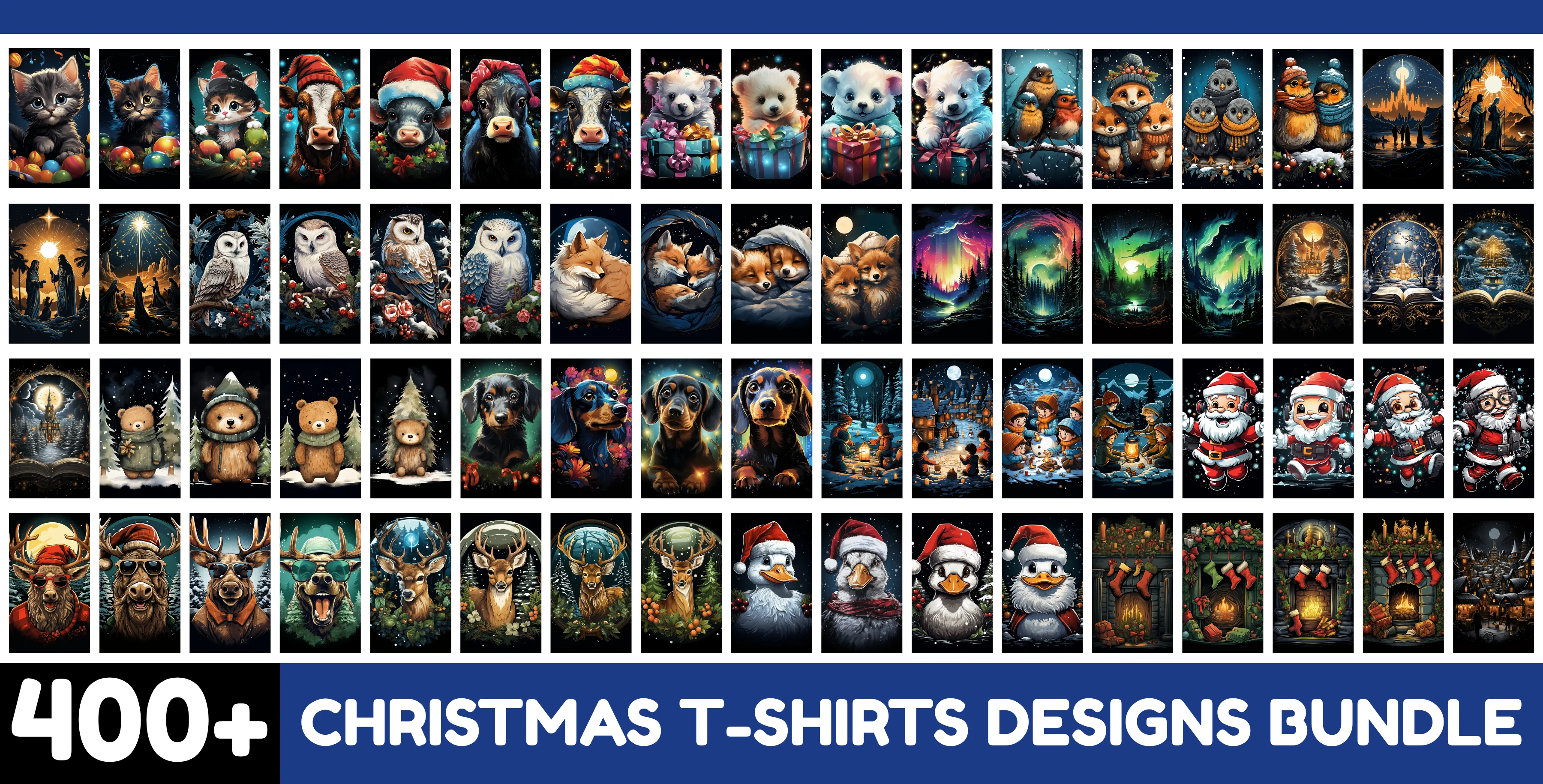 400+ Christmas T-Shirt Designs Bundle – Winter Holiday Graphics