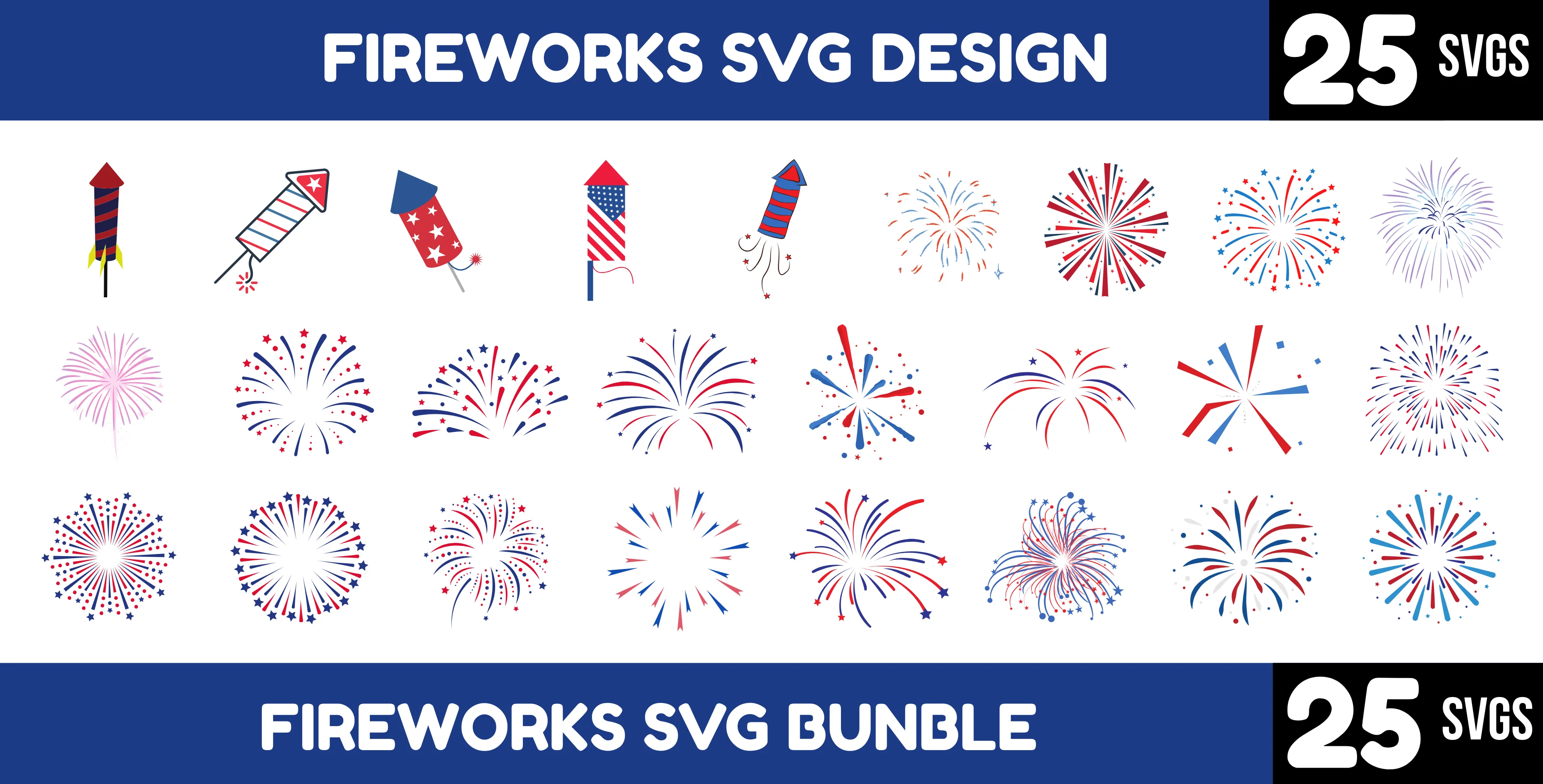 25 Fireworks SVG Bundle - Celebration Designs