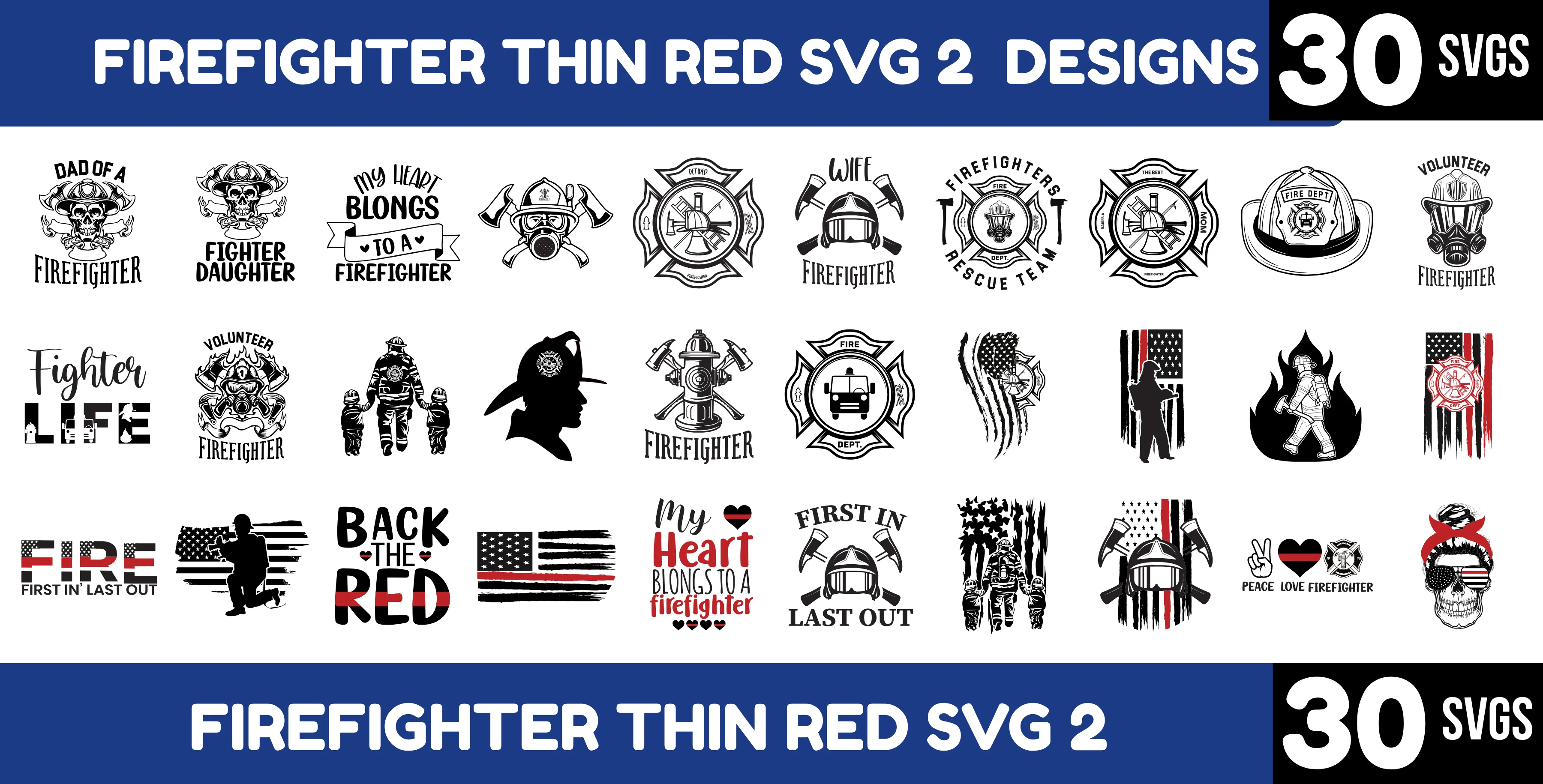 Firefighter Thin Red Line SVG Bundle 2 – Support & Hero Graphics