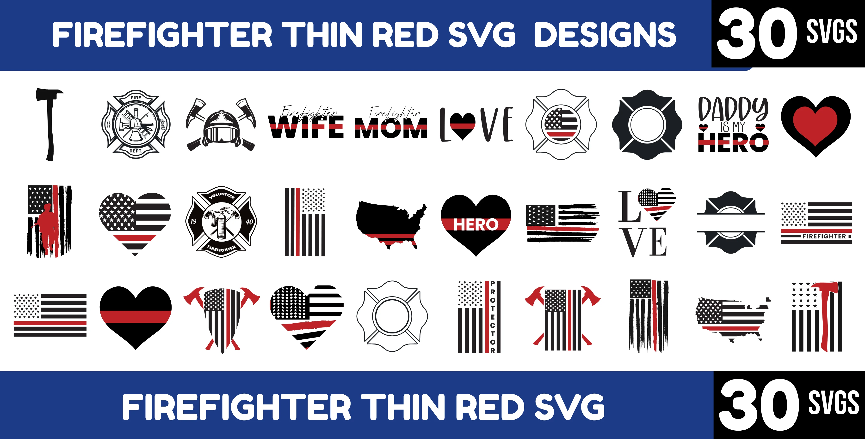 Firefighter Thin Red Line SVG Bundle – Hero & Support Designs