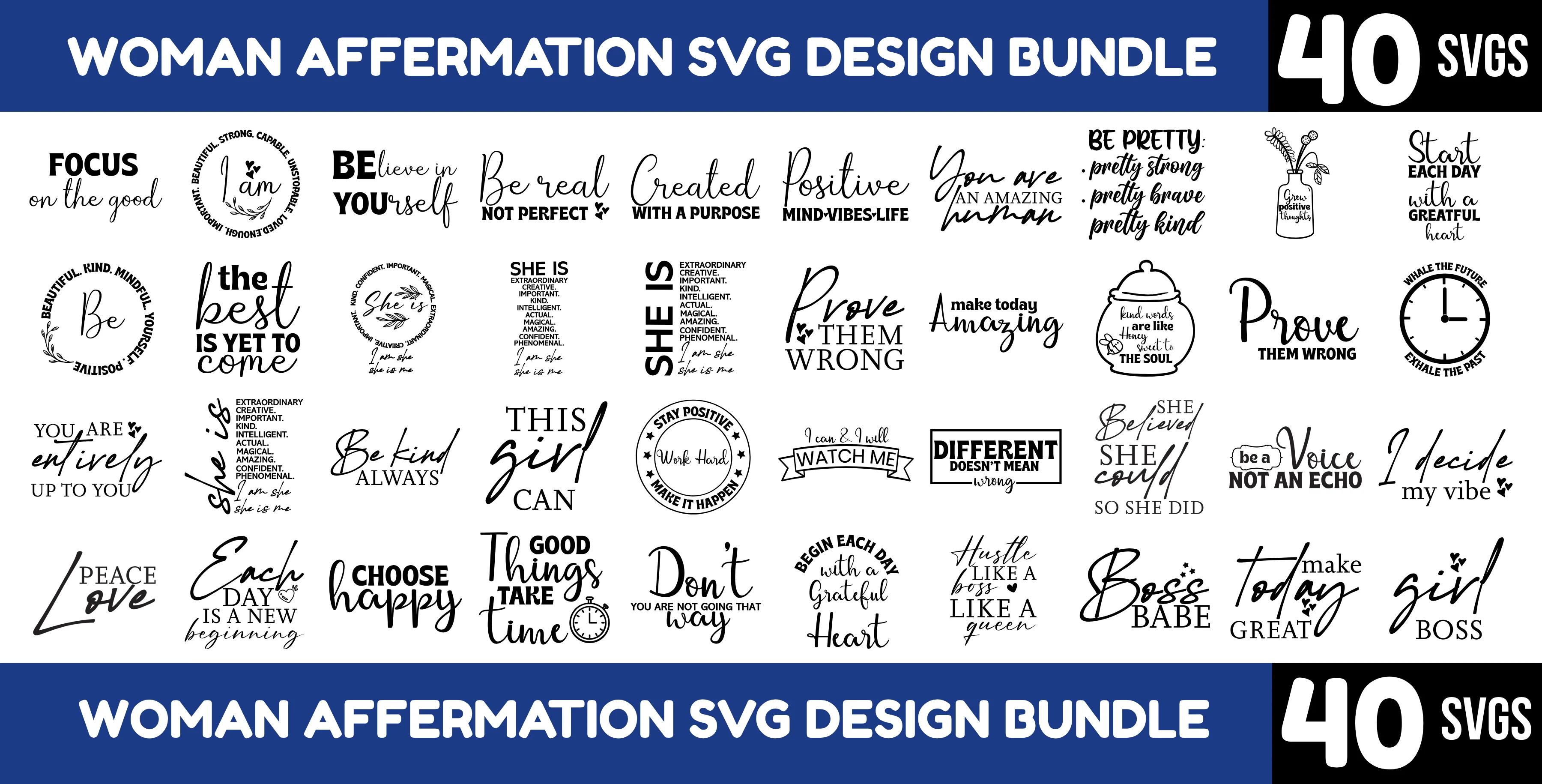 Woman Affirmation SVG Bundle - Positive Quotes & Girl Power Designs