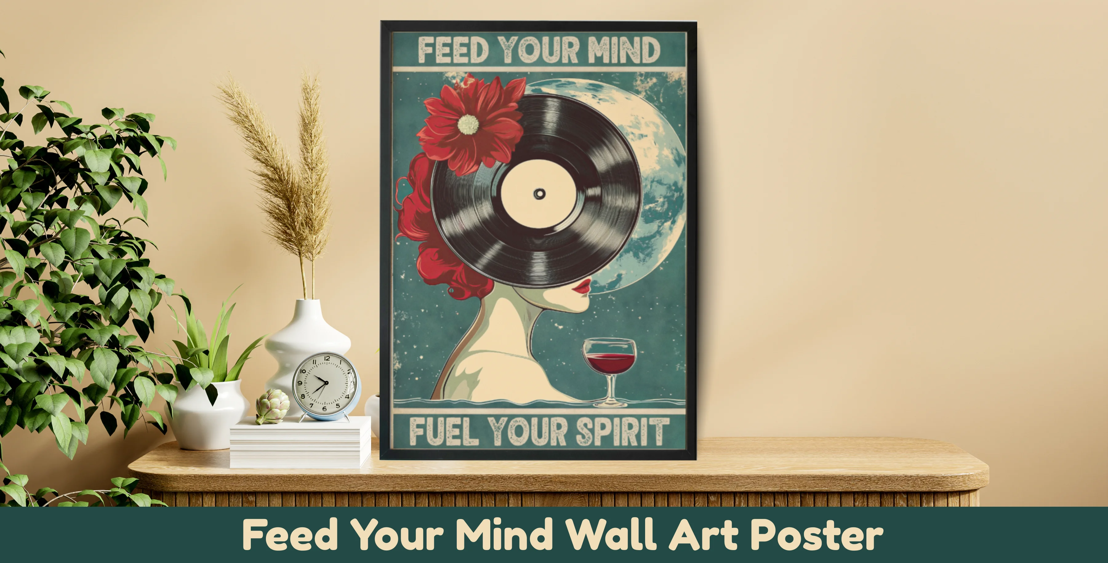 Feed Your Mind – Fuel Your Spirit | Retro Vinyl Surreal Wall Art | Printable Digital Download