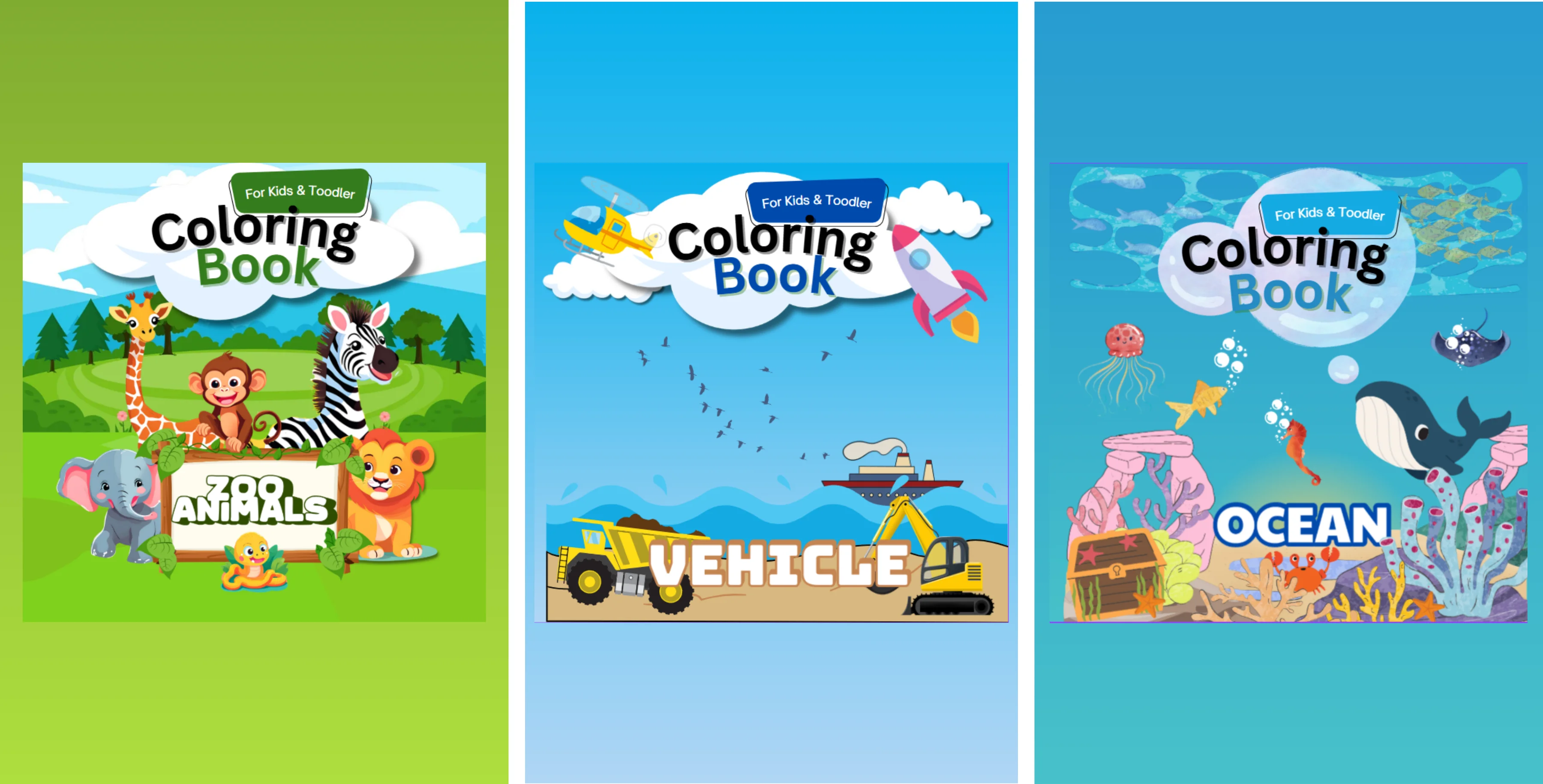 3 Coloring Books for Kids & Toodlers