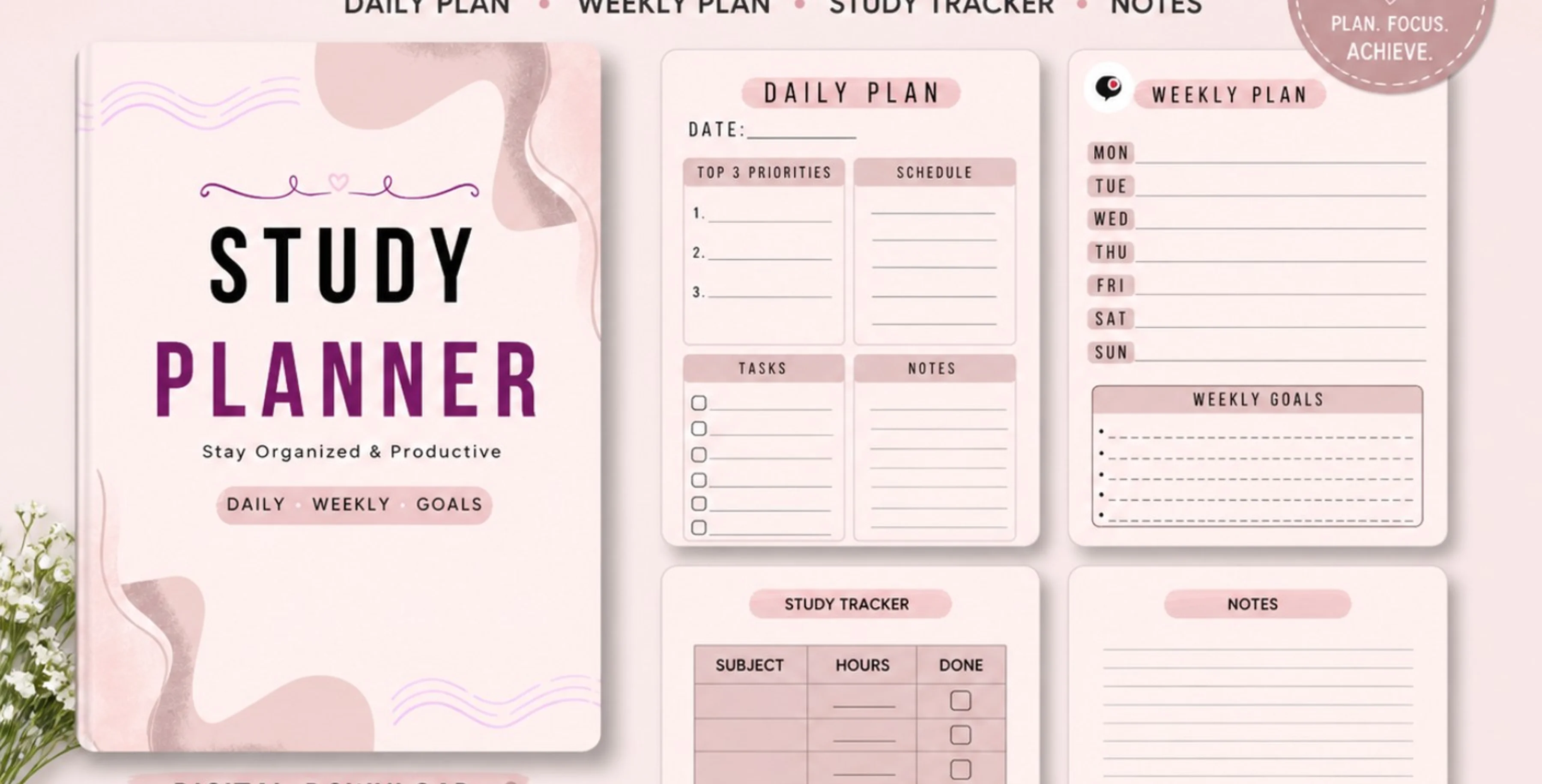Minimal Study Planner (Printable PDF)  Stay organized, focused, and productive with this clean