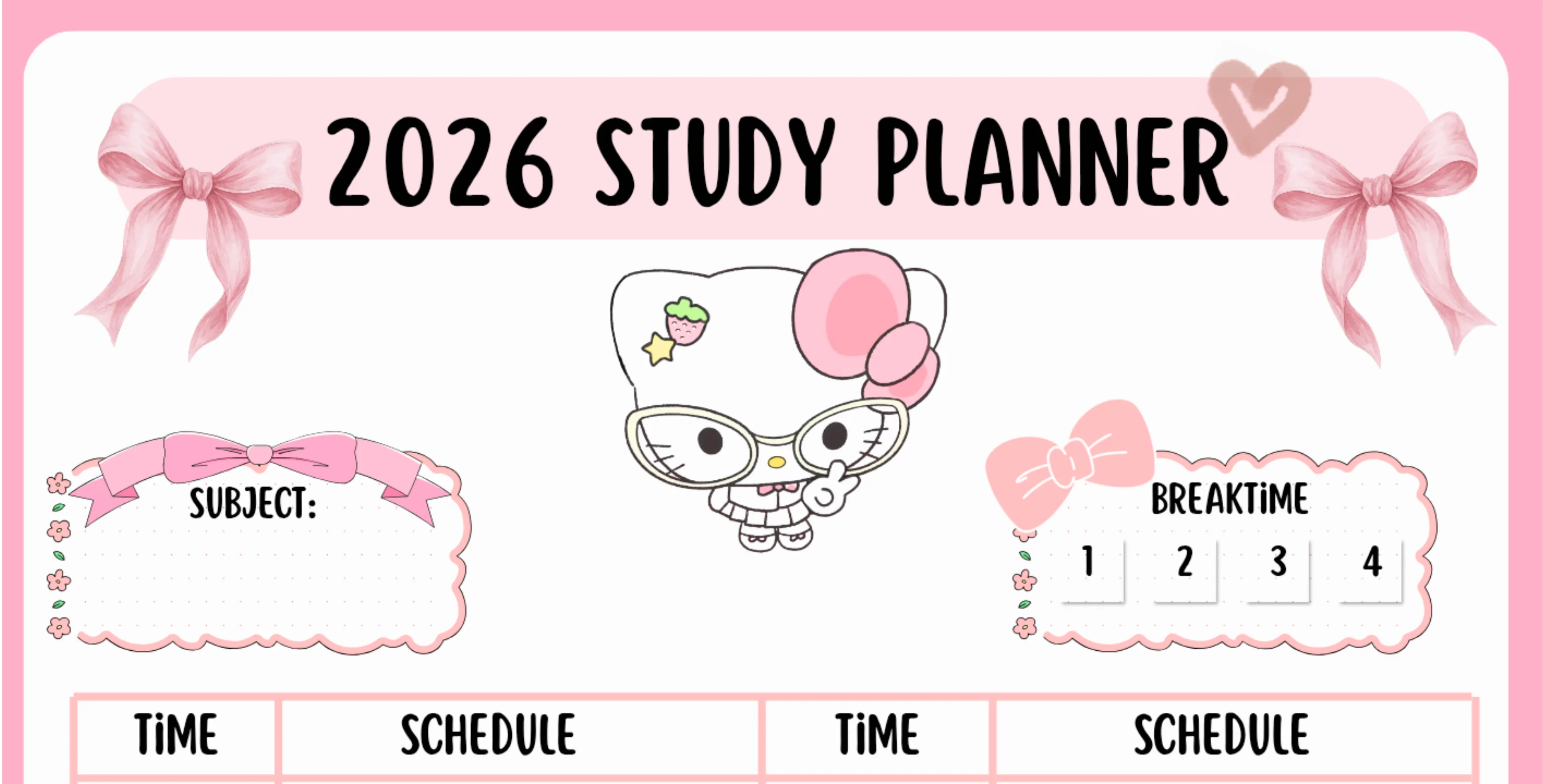 2026 pink hello kitty study planner