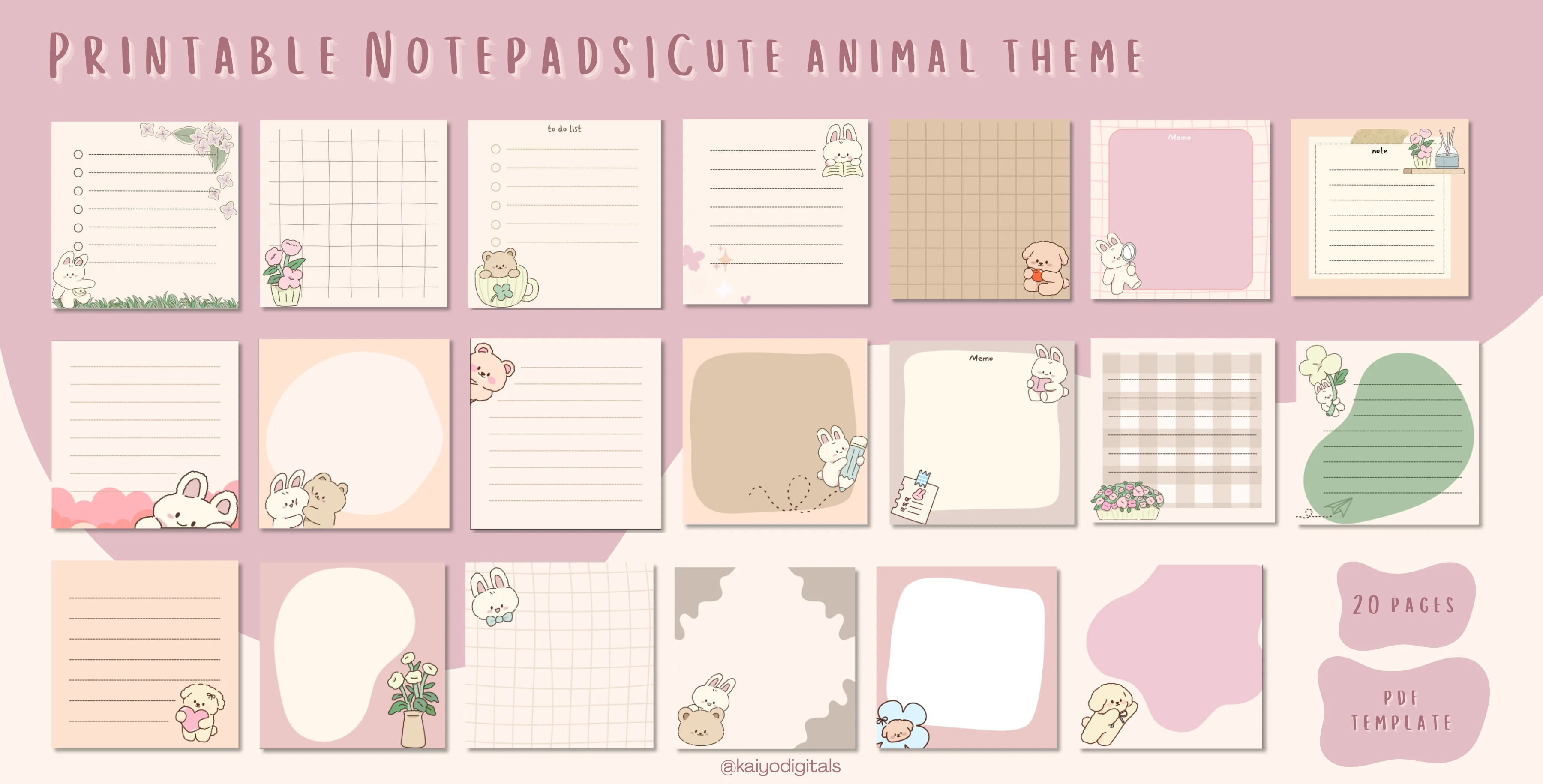 Cute Animal Theme Notepad Template | PDF File