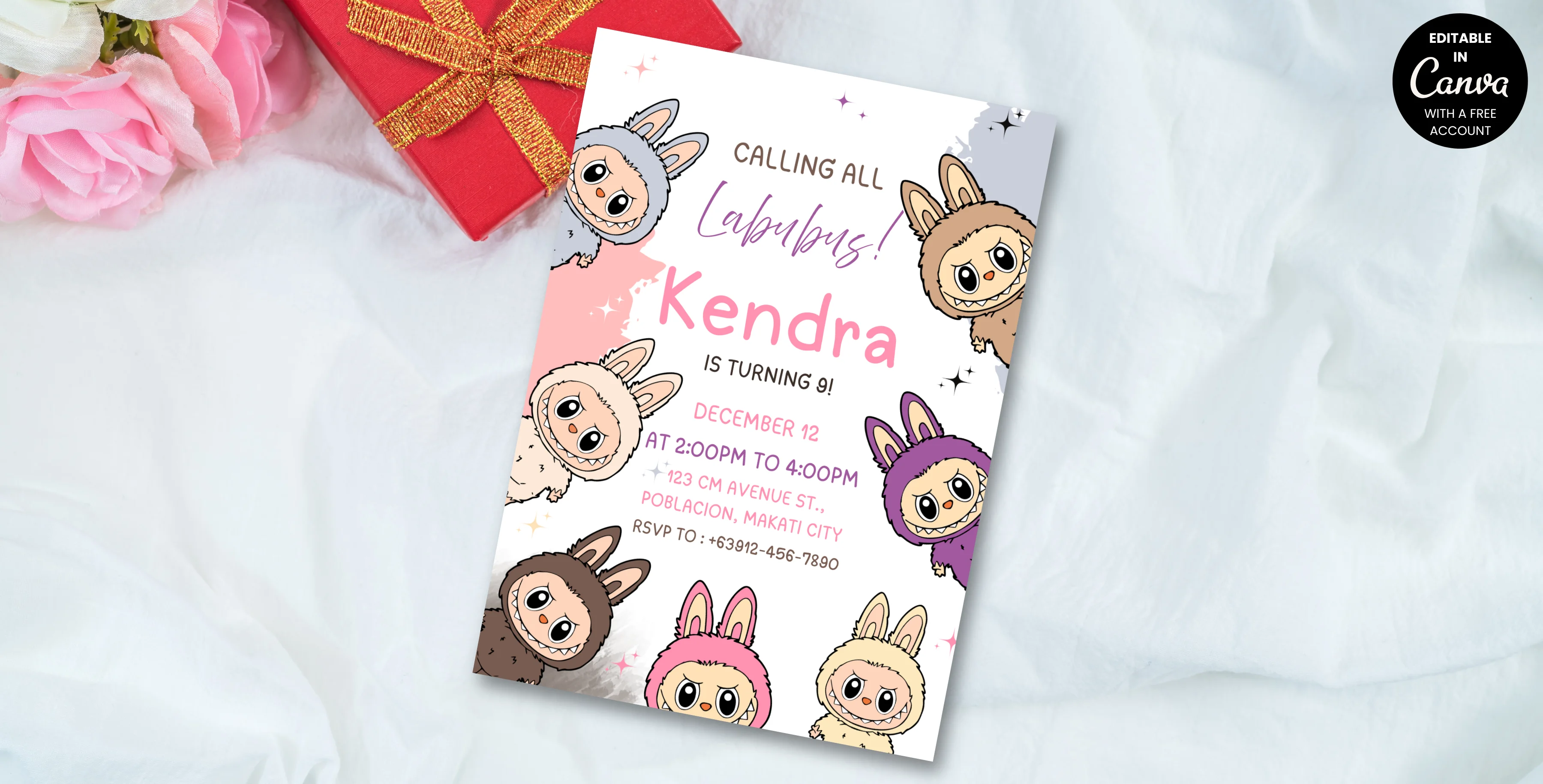 Labubu Birthday Invitation | Editable Canva Template | Instant Download