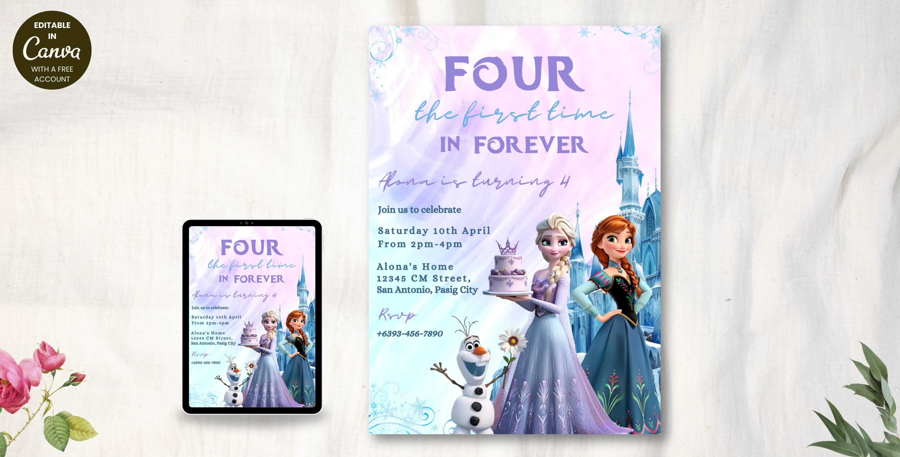 Frozen Birthday Invitation | Editable Canva Template | Instant Download