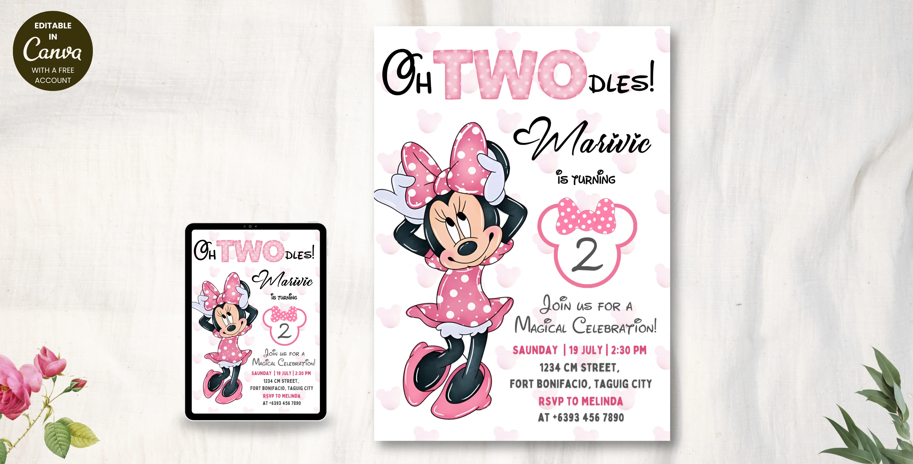 Minnie Mouse Birthday Party Invitation | Editable Canva Template | Instant Download