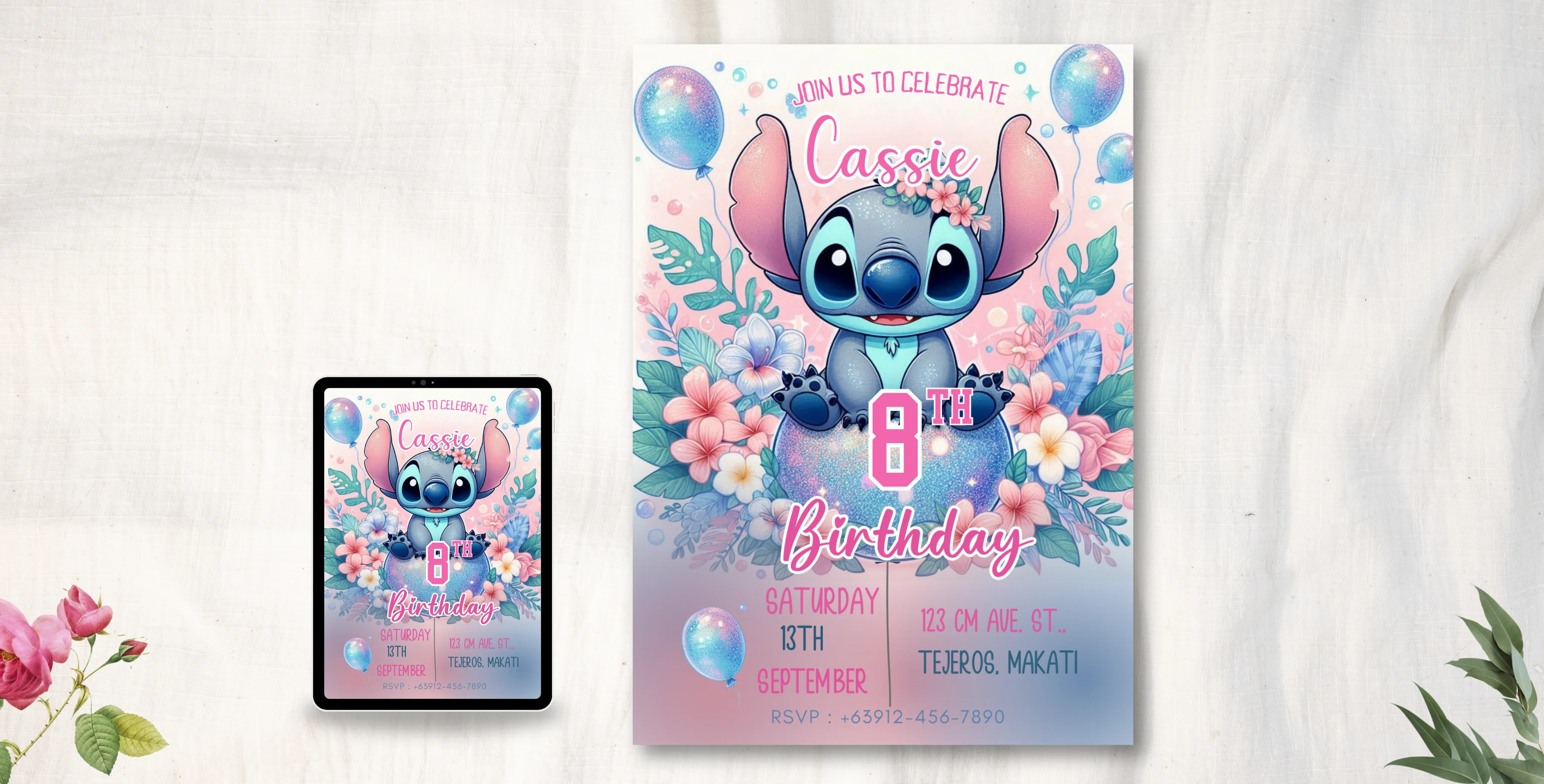 Editable Stitch Birthday Invitation | Editable Canva Template | Instant Download