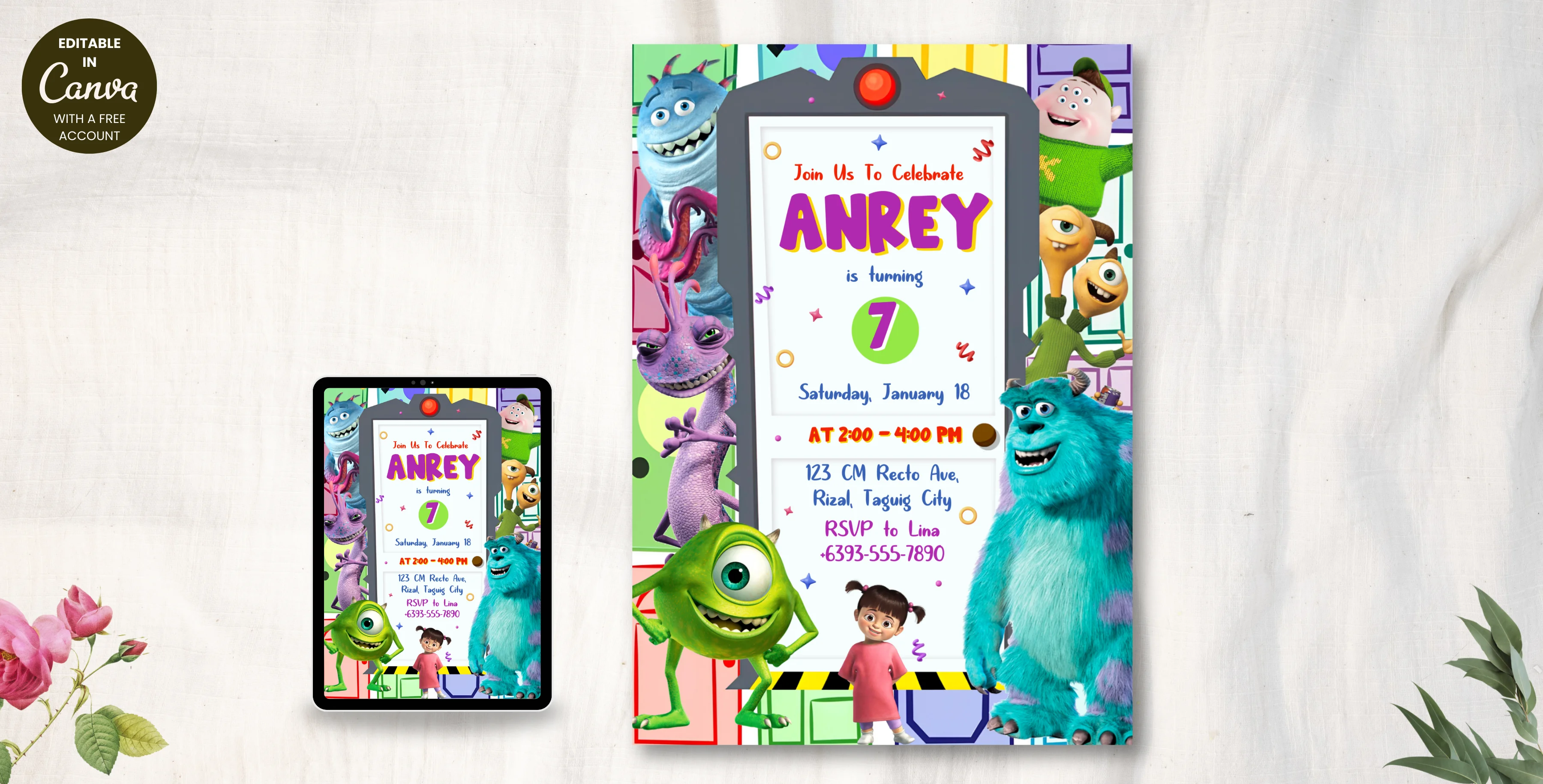 Monster Birthday Invitation | Editable Canva Template | Instant Download