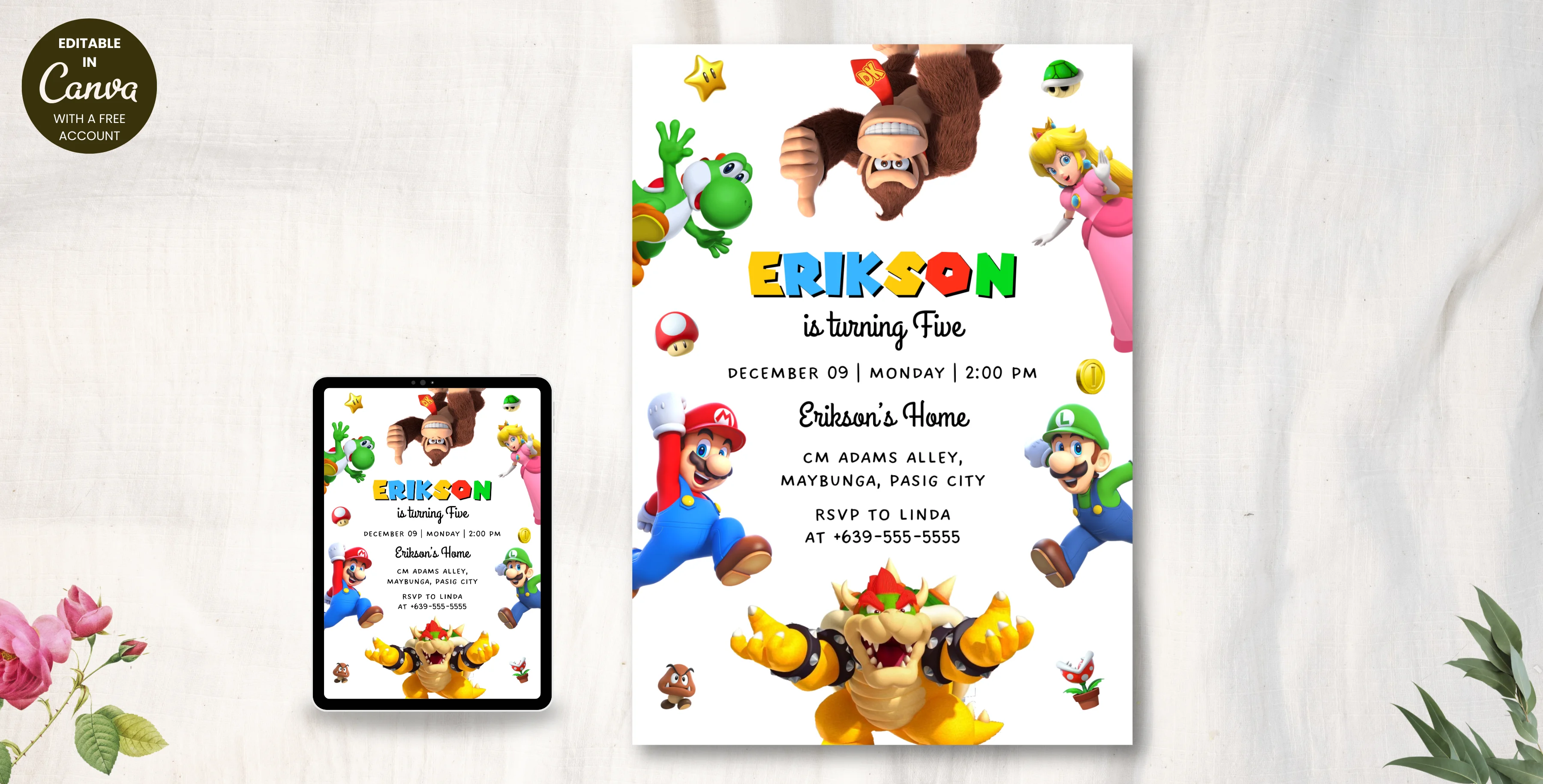 Super Mario Birthday Party Invitation | Editable Canva Template | Instant Download