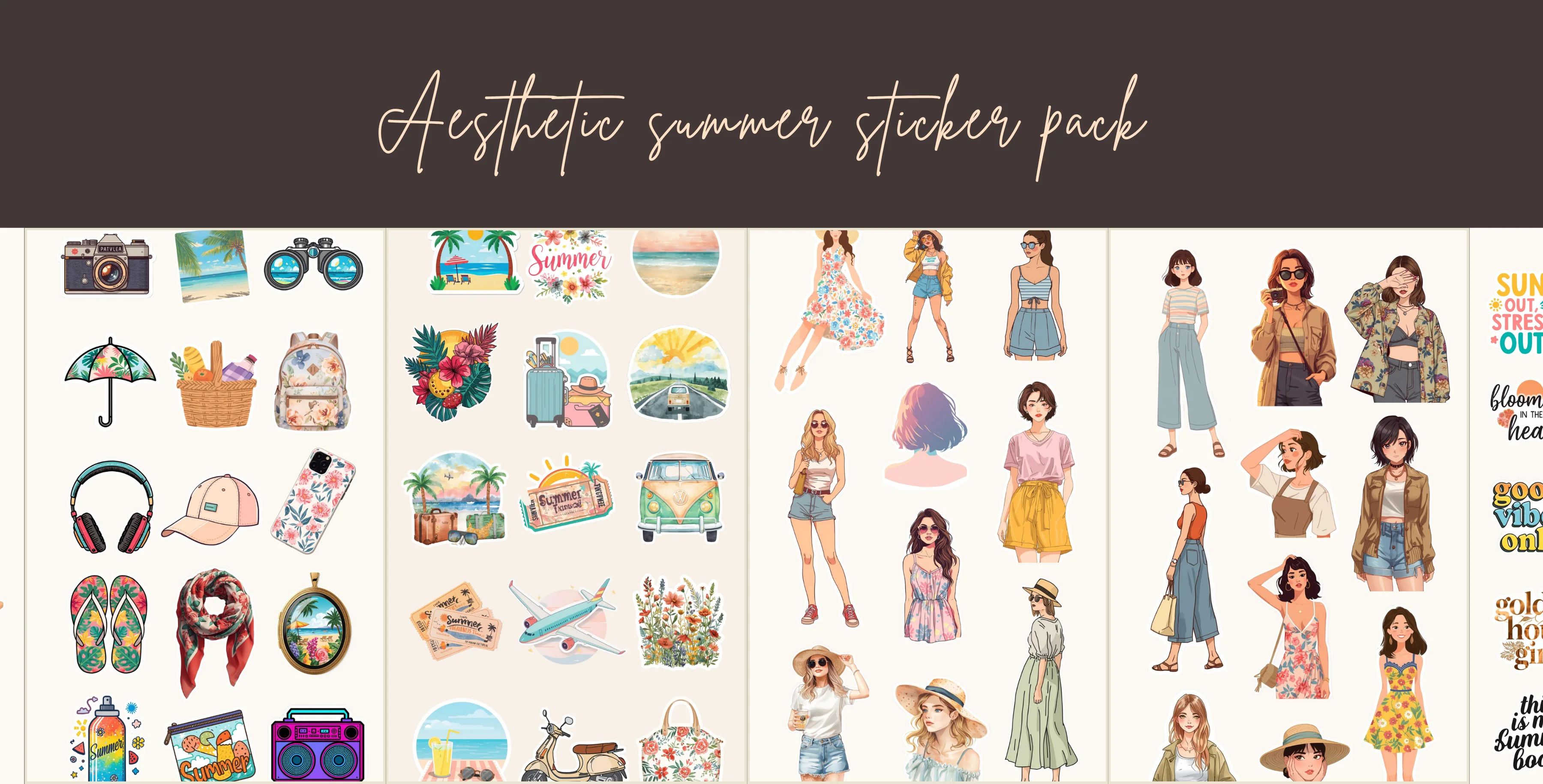Aesthetic Summer Sticker Pack – 118 Printable Stickers