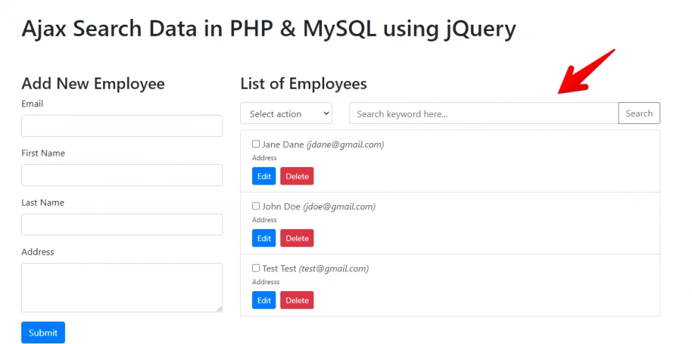 Ajax Search Data in PHP & MySQL