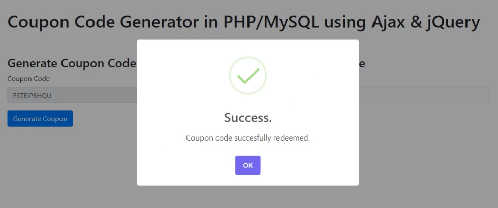 Coupon Code Generator in PHP & MySQL using Ajax and jQuery