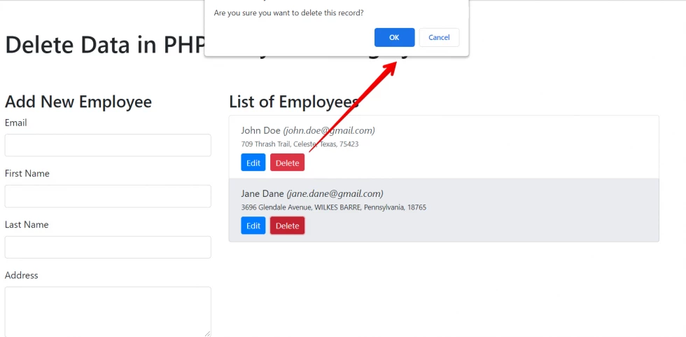 Delete Record in PHP & MySQL Using Ajax
