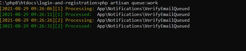 queue the laravel email verification