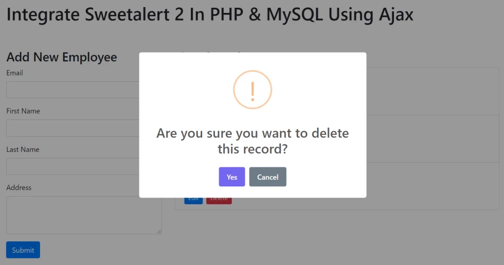 Integrate Sweetalert 2 in PHP & MySQL
