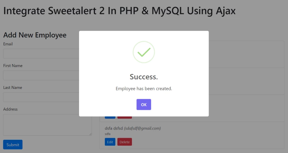 Integrate Sweet alert 2 In PHP MySQL