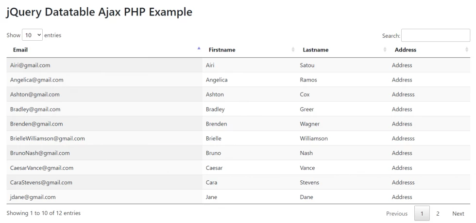 datatable ajax php using pdo