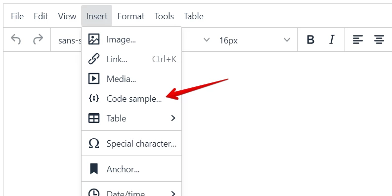 TinyMCE: Add code sample example