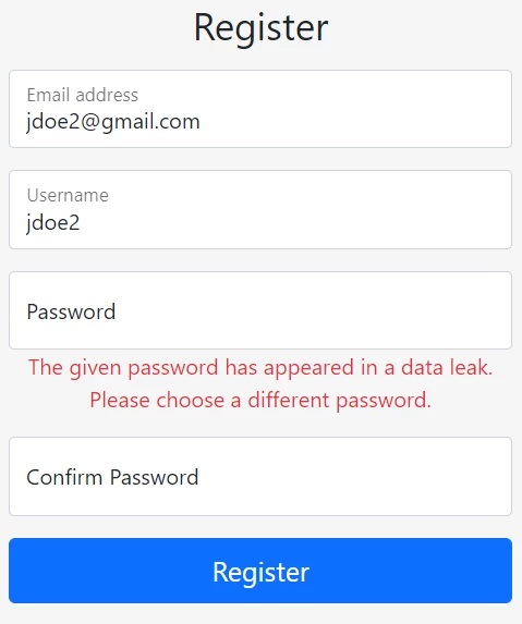 verify if password compromised in laravel