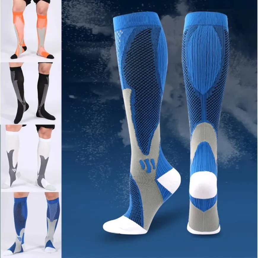 1Pair Men Women Compression Socks for Cycling Basketball Football Travel Running Knee High Stockings
