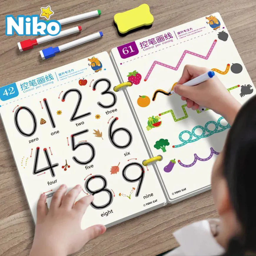 NIKO Tracing Workbook For Kids Training Coloring Book Erasable Writing Materials For Kid Educational Learning