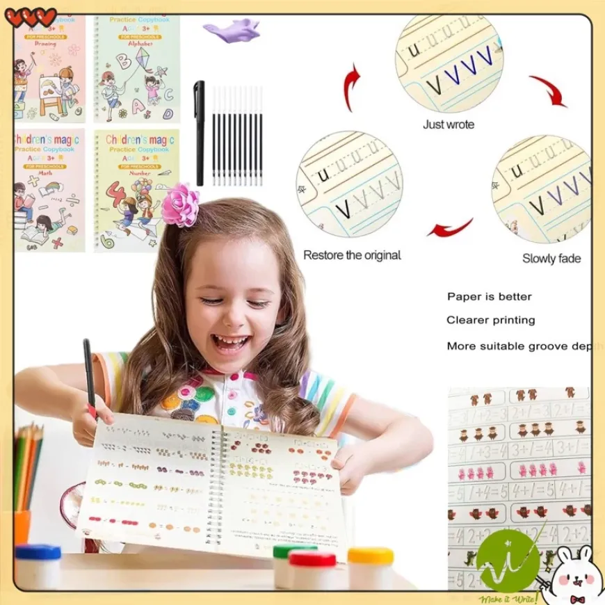 4 Books Copybook Magic practice writing book Reusable learning Book Set Tracing Workbook for Kids