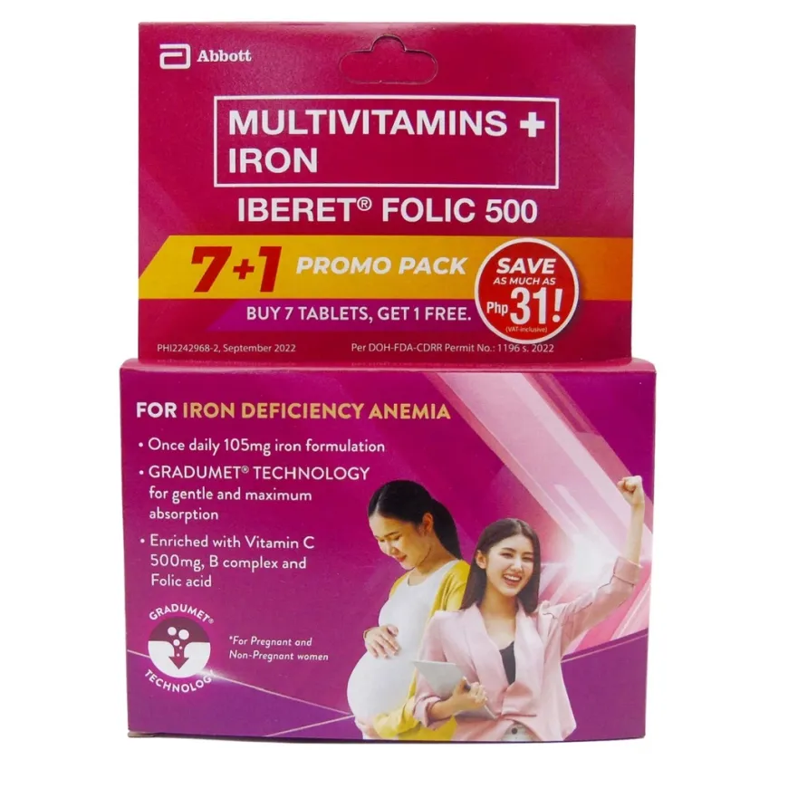 IBERET Folic 500 Multivitamins + Iron 7+1 Tablets