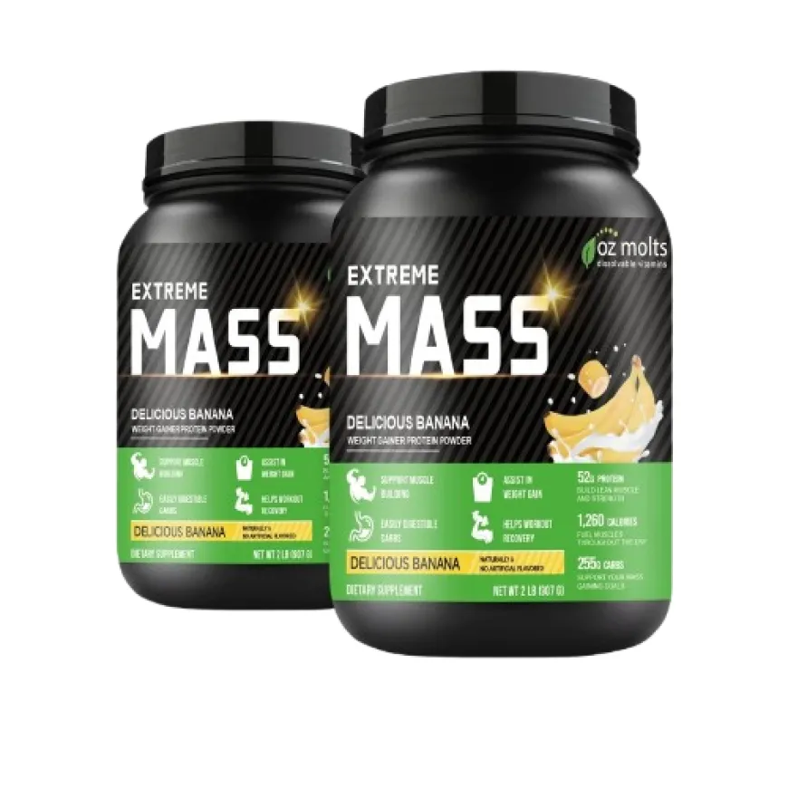 Ozmolts MASS Gainer Powder Workout Supplement Support Gain Weight MASS Protein Powder Banana 2LBS