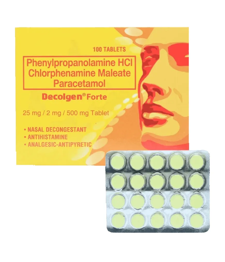 DECOLGEN FORTE Phenylpropanolamine HCI + Chlorphenamine Maleate + Paracetamol sold per piece