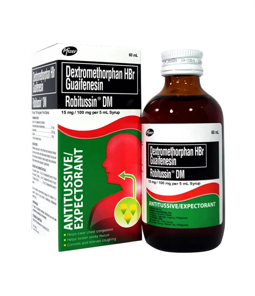 Robitussin DM Syrup Dextromethorphan HBr Guaifenesin 120ml x2 for Cough & Sticky Phlegm