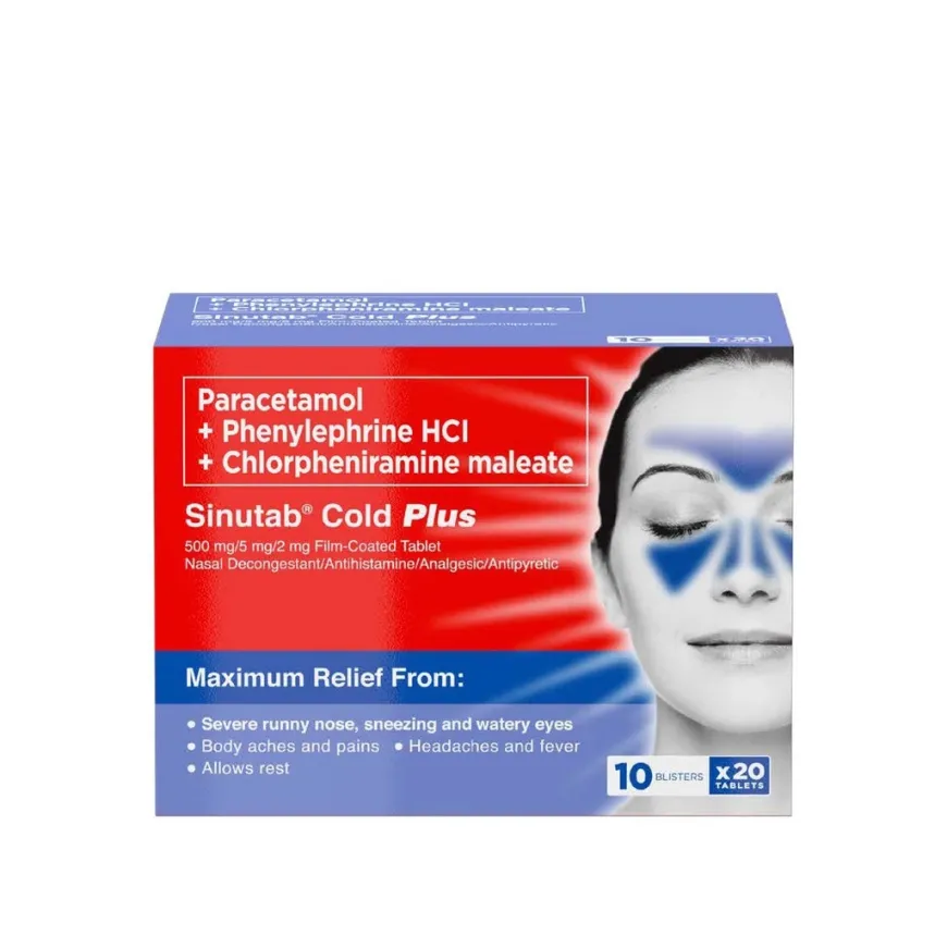 Sinutab Cold PLUS Tablets 200s : for colds, sipon, headache, runny nose, sneezing, fever, pain