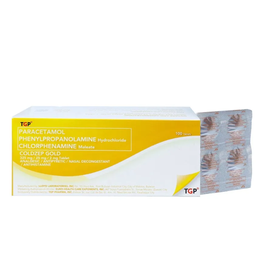 COLDZEP GOLD TGP Paracetamol + Phenylpropanolamine HCL (PPA) + Chlorphenamine 325/25/2mg 10 tablets