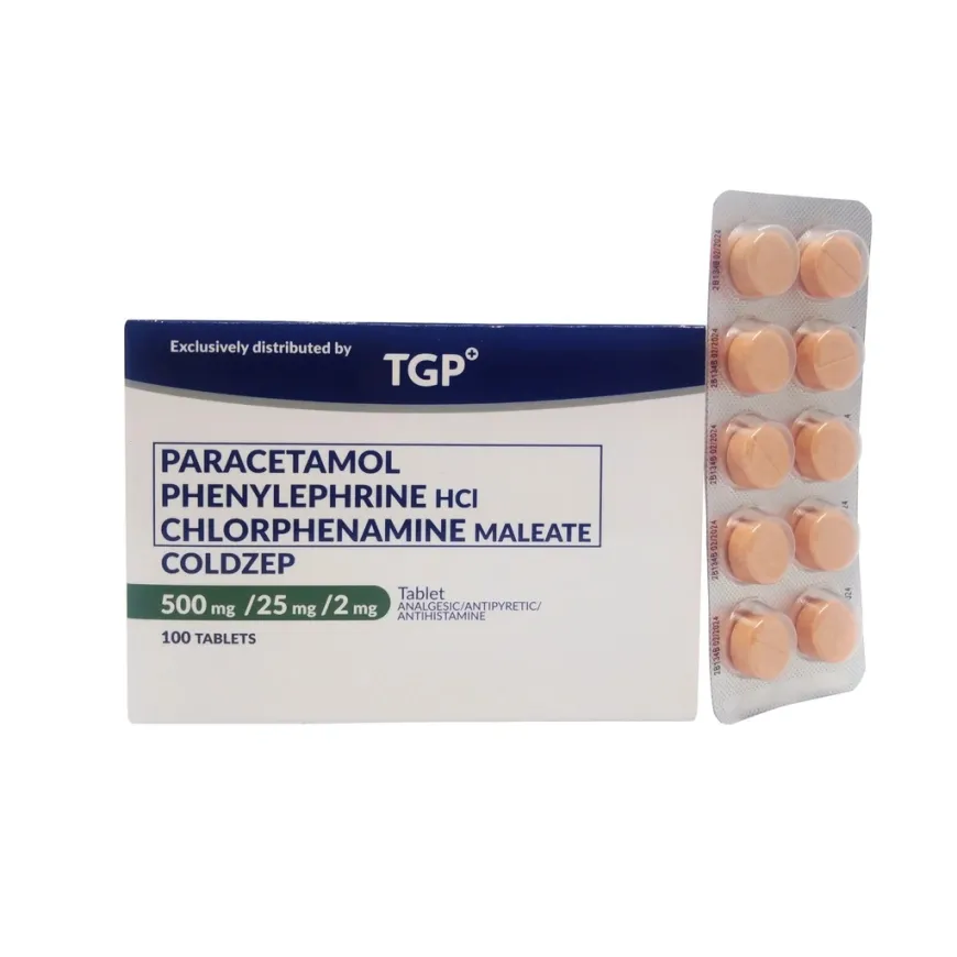COLDZEP TGP 1 BOX (100 tablets) Paracetamol + Phenylpropanolamine (PPA) + Chlorphenamine 500/25/2