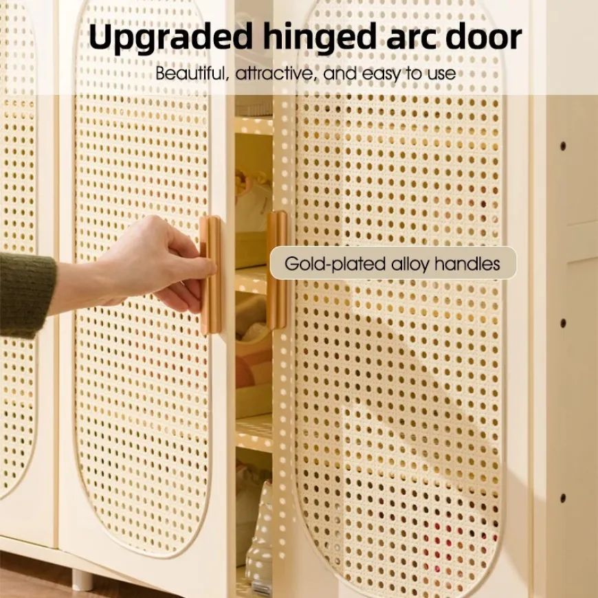 Wooden Rattan Door Breathable Bamboo Shoe Cabinet