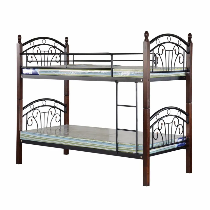 Double Deck Single Size Bunk Bed Mattress Black and Mahogany