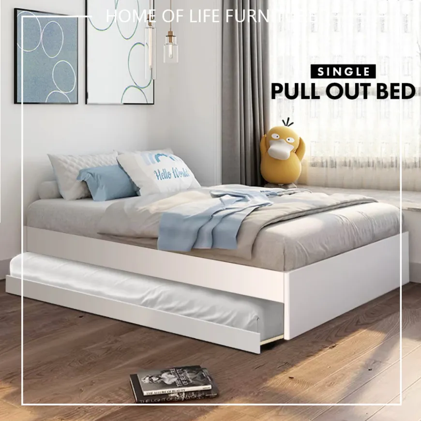 Single Pull Out Bed / Wooden Single Bed Frame Bunk Beds