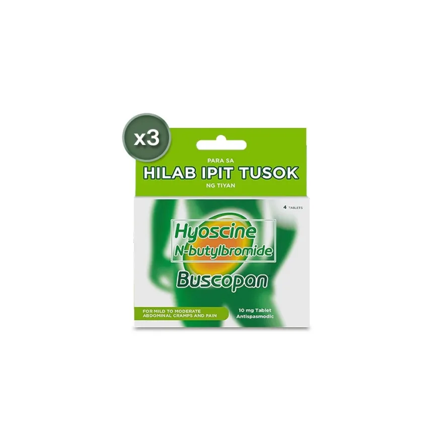 Buscopan Relief of Abdominal Stomach Discomfort, Cramps and Pain Lower Belly IBS 4 Tablets x3